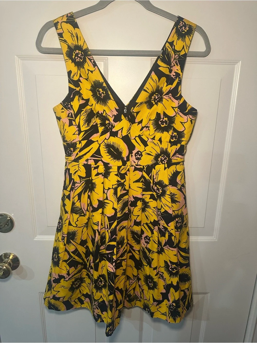 J.Crew Navy Yellow Floral Fit & Flare Dress Size 2 Sleeveless